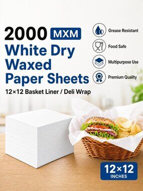 2000 MXM White Dry Waxed Paper Sheets 12x12 Basket Liner / Deli Wrap